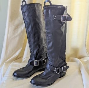 Black Buckled "Roady II" Biker Boots